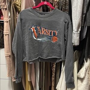Varsity Gray Cropped Sweatshirt
